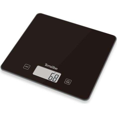 TERRAILLON Bilancia da Cucina Elettronica - Tare, Conversioni Liquide, Maniglia Integrata, Portata 5 kg, Precisione 1g - Ultra Sottile - Classic Black - Nero