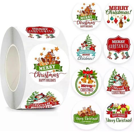 500 autocollants Joyeux Noël, étiquettes autocollantes de 2,5 cm sur le thème de Noël, décoration d'enveloppes pour cadeaux et pâtisseries à faire soi-même (1/5)