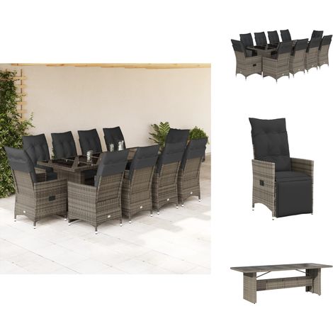 Ensemble de bistro de jardin 11 pcs coussins gris poly rotin - Salon De Jardin - Set De Salon De Jardin - Mobilier De Jardin - Fauteuil Pliable - Chaises Pliantes (1/5)