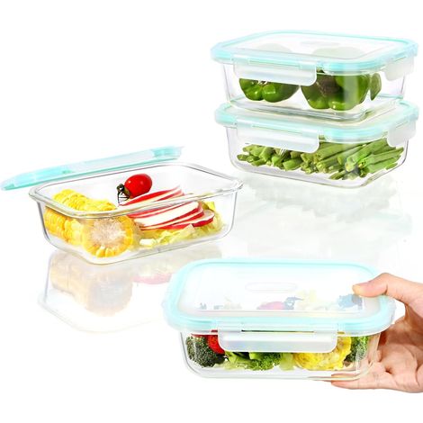 Recipient en Verre,Boîtes Alimentaires Lot de 4x1040ML Anti-Odeur, sans BPA, pour Four, Micro-Ondes, Lave-Vaisselle, congélateurt (1/5)
