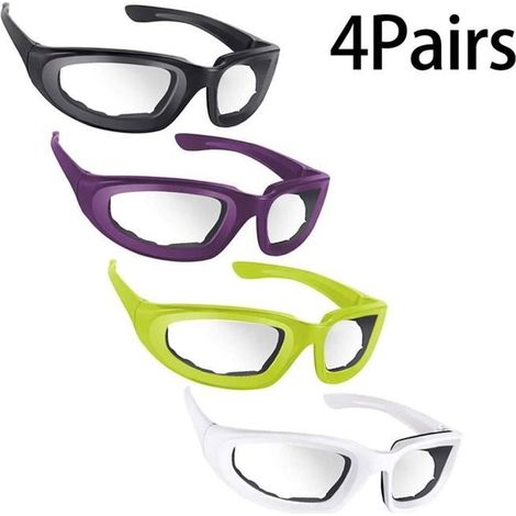 Lot de 4 lunettes de protection anti-oignon pour cuisine, anti-épices, protection des yeux avec éponge intérieure pour hachoir à (1/4)