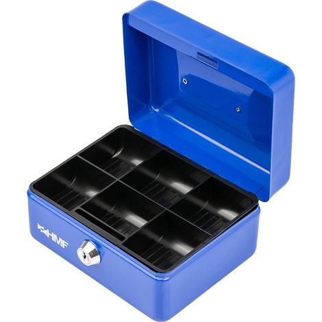 HMF Geldkassette abschließbar, Kasse mit Münzeinsatz, 6 Münzfächer, 15 x 12 x 8 cm, Blau (1/5)