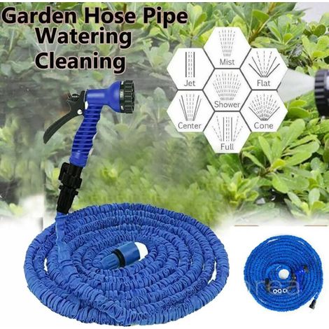 Tuyau d'arrosage extensible (15 m, Royaume-Uni) de 15 à 60 m, flexible et étanche, avec pistolet d'arrosage à 8 fonctions. (1/3)