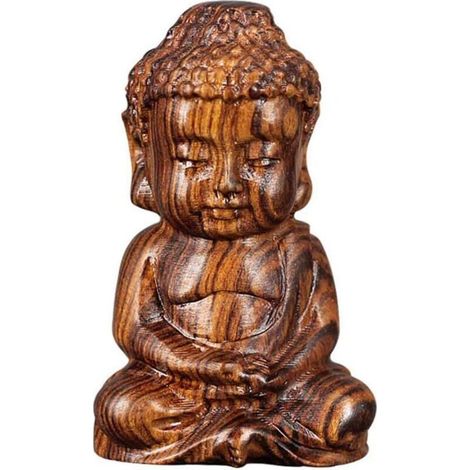 Statue de Bouddha, Sculpture en Bois Priant Statue Bouddha Assis Petite Méditation Bouddha, Figures de Décoration Bouddha Sculptées à la Main pour Décoration de Table, Accessoire de Maison (1/5)