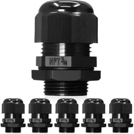 6er-Pack schwarze 1,9 cm NPT-Kabelverschraubungen – IP68 wasserdichte Steckverbinder für Elektroverteilerkästen – Nylonschnur