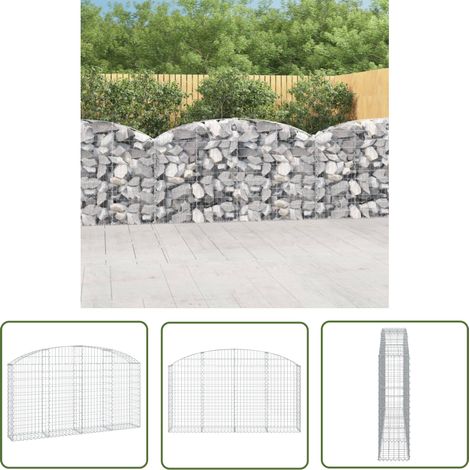 The Living Store Gabione mit Hochbogen 200x30x100/120 cm Verzinktes Eisen - Gabionenkorb - Gabionenwand - Gartendekoration - Gartenzubehör - Zaun (1/5)
