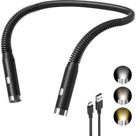 Reading light, book reading, 3 colors, 3 brightness levels, rechargeable, ideal for reading, studying, travel, camping (black) (1/5)