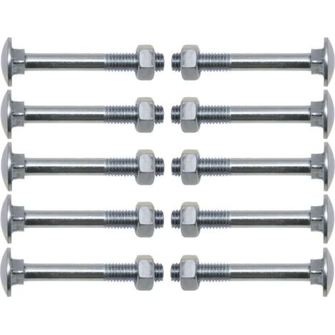 10x Vis à tête bombée collet carré DIN 603 en acier zingué avec écrou qualité 4.6, M5 x 70mm (1/2)