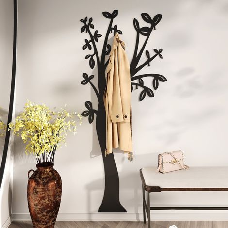 Metall garderobenleiste 170x75cm 6 jackenhaken, wand garderobenpaneel modern, garderobenhaken schwarz, gaderobenpanelle vorzimmer, baum garderobe wand, garderobe flur schmal im minimalist