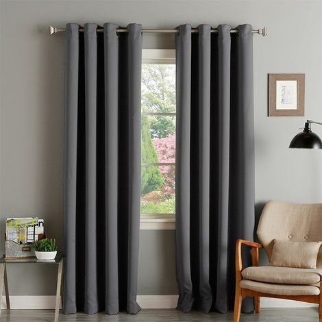 TAISHENGDA- Rideaux Occultants Isolant Thermique, 132x240 CM (Largeur x Hauteur), Rideaux pour Salon et Chambre, Design Moderne à Oeillets, Gris Foncé, 2 Pièces (1/5)