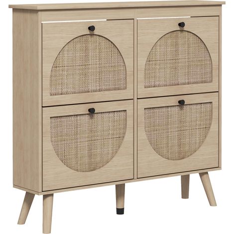 Meuble à chaussures 4 abattants 20 paires étagère réglable style bohème pieds en bois massif 105 x 24 x 97,5 cm naturel