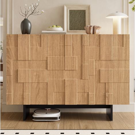 Aparador de 3 puertas 105 x 33,5 x 76 cm, estantes regulables, natural y negro HAVRYA (1/5)