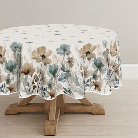 Nappe ronde 140 cm à motif floral, polyester, lavable