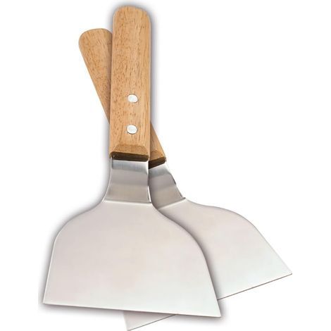 Set de 2 Spatules Plancha, Manche Bois et Lame Inox Résistante, Accessoires Robustes pour Barbecue et Plancha, Idéal Cuisine Extérieure, Jardin Terrasse (1/5)