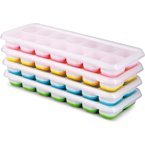 Vassoio per cubetti di ghiaccio, set di 4 vassoi con coperchi, vassoio in silicone con 14 scomparti (1/5)