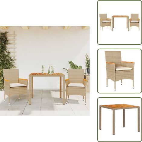 Cuscini da seduta - vidaXL Set Pranzo da Giardino 3pz con Cuscini Beige Polyrattan Acacia - Rattan PE