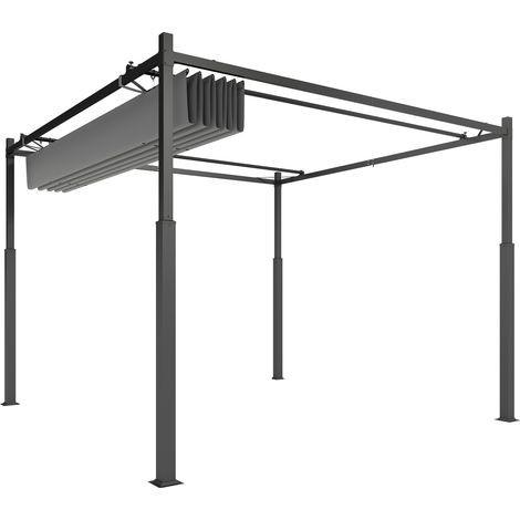 Pergola de jardin de 3 m avec toit rétractable et fermeture magnétique, protection solaire UPF 30+, grise