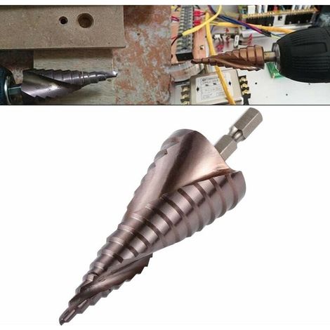 M35 Cobalt Spiral Fluted Step Drill Bit - 1/4" Hex Handle - 15 Sizes - 432mm Step Drill Bit High Speed Steel Super Hard Tapered Metal Multi-Purpose Stainless Steel Steel Drill Bit