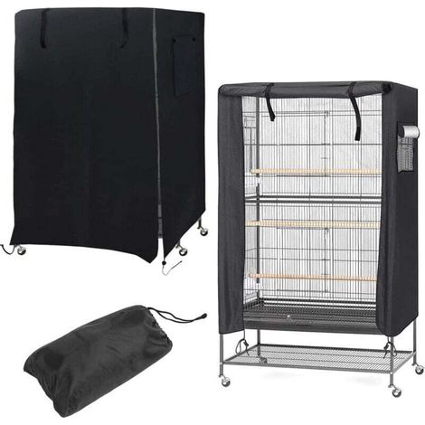 Vogelkäfigabdeckung, wasserdicht und waschbar, mit Netzfenster und leichter Aufbewahrungstasche, universelle Schutzhülle für Käfige, 97 x 60 x 130 cm (Schwarz)