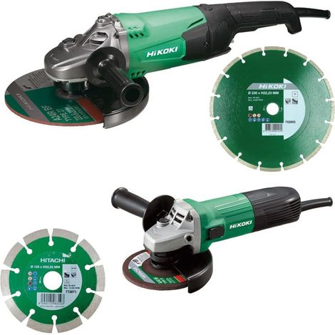 Pacco di 2 smerigliatrici (G13STA 600 W G23ST 2000 W) con 2 dischi diamantati in scatola di cartone HIKOKI KG23SAYBZ