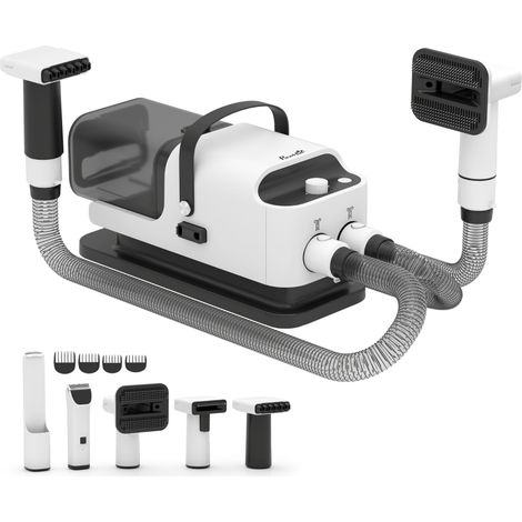 Tondeuse pour chiens avec aspirateur intégré, tondeuse silencieuse avec 5 accessoires de toilettage pour chiens, chats et autres animaux de compagnie, couleur blanche (1/5)