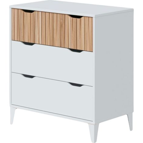 Cassettiera Stile Nordico Con 3 Cassetti Mobile Per Camera Da Letto Moderna Con Gambe Rialzate Mobile Design Scandinavo Zona Notte Salvaspazio 70.5 x 76 x 40 Cm Colore Bianco E Rovere