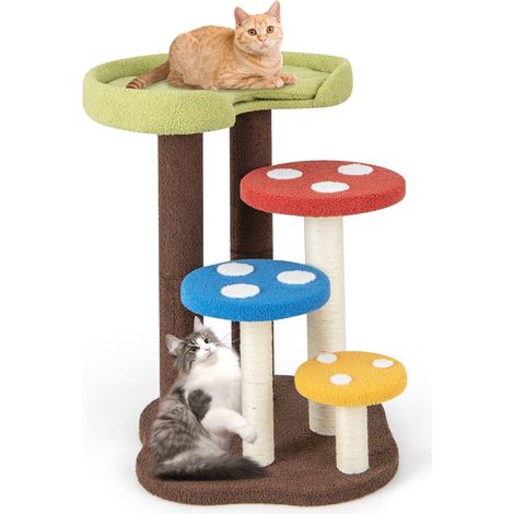 COSTWAY 3-In-1 Cat Tree 5-Tier Cat Tower Indoor Mushroom Kitten Activity Center