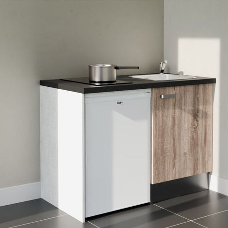 Kitchenette K08L-PT - 120 cm - plan stratifié, évier inox, électroménager inclus (1/5)