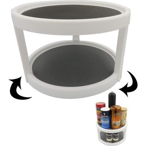 Plateau Tournant 2 Niveaux - Diamètre 25 cm - Rotation 360° - Antidérapant - Pour Cuisine Armoire Comptoir - 1 Pièce (1/4)