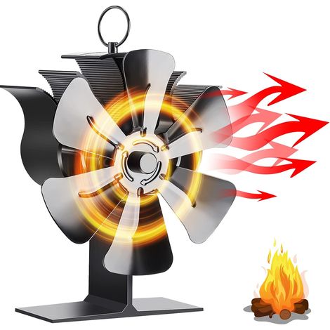 Wood stove fan, 6-blade stove fan, quiet and eco-friendly fireplace fan with temperature display (1/4)
