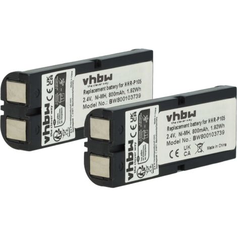 vhbw 2x Akku kompatibel mit Panasonic KX-TG5766, KXTG5767, KXTG5766, KXTG5761S, KX-TG5761S schnurlos Festnetz Telefon (800 mAh, 2,4 V, NiMH) (1/5)