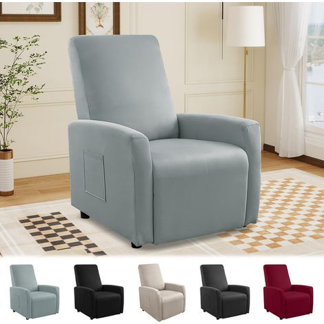 Housse Fauteuil Relax 1 Place, Housse de Fauteuil Extensible Imperméable avec Poche Latérale,Inclinable Protege Fauteuil Relax Electrique, pour Canapé et Fauteuil TV(Gris Clair, 4 Pièces) (1/5)