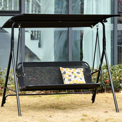 Balancelle de jardin 2 places avec toit réglable anti-UV en métal et textilène, 172x110x155 cm, noir (1/5)