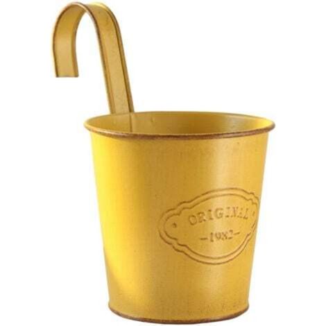 1 vaso da fiori sospeso in ferro giallo stile vintage, vaso per piante per balcone, giardino, recinzione