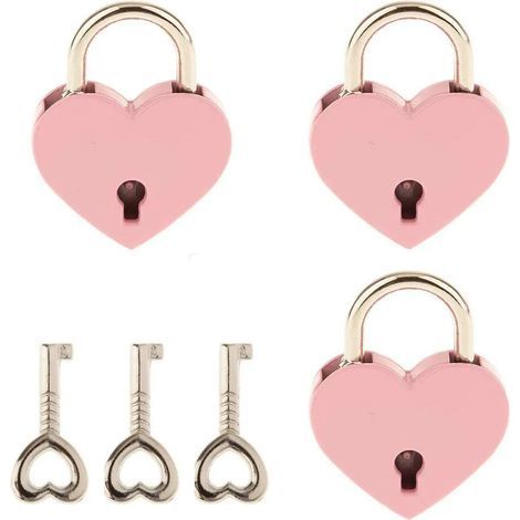 Kleines herzförmiges Metallschloss, Mini-Vorhängeschloss mit Schlüssel für Schmuckkästchen, Planer, rosa, 3er-Set (1/5)