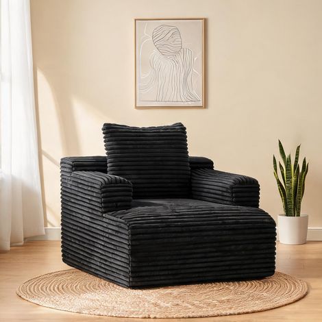 Sofa convertible noir en velours côtelé 1-2 places en corduroy (1/5)