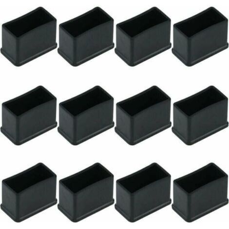 Lot de 12 Embouts de Protection Rectangulaires en Feutre de Caoutchouc pour Pieds de Table ou de Chaise - Noir, 15 x 30 mm.-