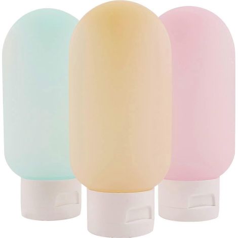Lot de 3 flacons de voyage, 60 ml, étanches, rechargeables et souples, pour vos articles de toilette. (1/4)