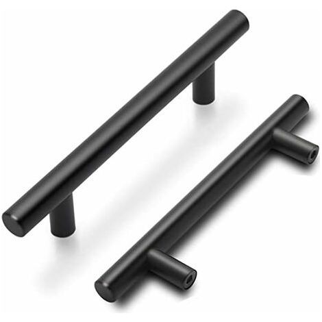 Set of 5 Goldenwarm Black Cabinet Handles, Black Kitchen Door Handles, Black Kitchen Cabinet Handles with Matte Stainless Steel Finish, 96mm Hole Center Distance