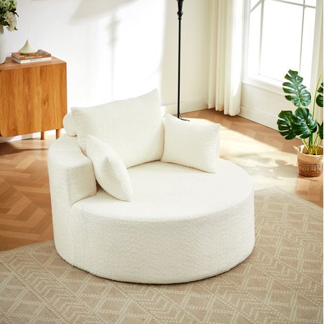 Sessel Chenille Beige, einteilig, ohne Montage, mit Rückenlehnenkissen (1/5)