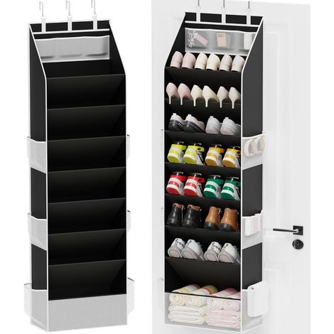 Organisateur de Chaussures Suspendu sur Porte – Grandes Poches, Rangement 16–24 Paires Baskets, Sandales et Bottes, Gain de Place, Noir (1/5)