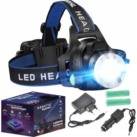 Linterna frontal LED recargable, potente linterna frontal con zoom Cree (1/5)