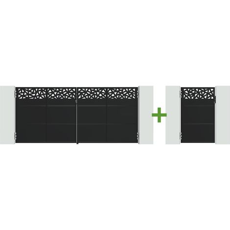 Portón Batiente NALI RUIVO 3,5m Alt.160 cm + Puerta Peatonal 1m Alt.160cm Acero Negro Mate (1/5)