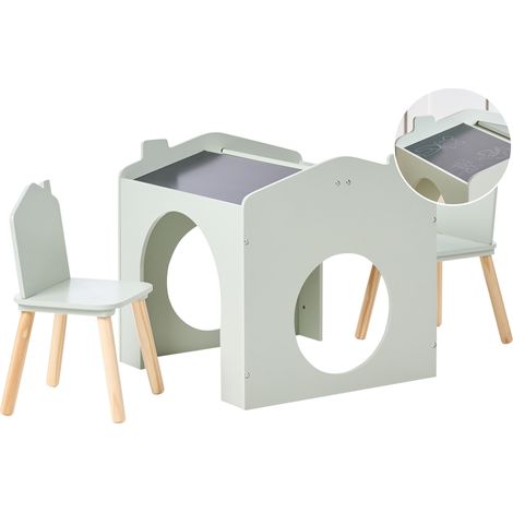 Conjunto de mesa y sillas para niños 2 plazas MDF madera de pino habitación infantil pizarra verde claro Lackey