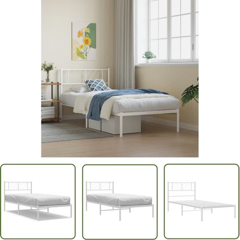 The Living Store Cadre de lit métal sans matelas avec tête de lit blanc 80x200cm - Cadre De Lit - Lit Simple - Lit Metal - Lit Blanc - Tête De Lit (1/5)