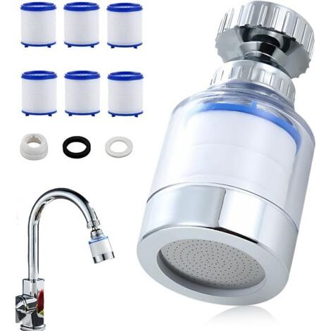 QORVA-Filtres De Montage Pour Robinet, Filtre À Eau Rotatif À 360 Degrés, Robinet De Filtration D'Eau Au Carbone Pour Éliminer Le Chlore   6 Cartouches Filt