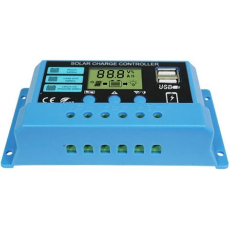 Contrôleur de charge solaire, régulateur de panneau solaire 12 V/24 V avec écran LCD réglable, double port USB, plusieurs modes de contrôle de charge (1/5)