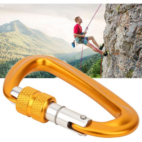 Mousqueton de sécurité 12KN verrouillage auto, pour alpinisme, randonnée et camping, couleur or