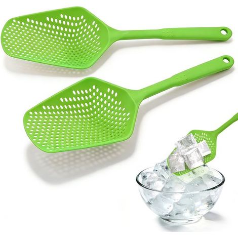 Cucchiai da filtro in PP 34,5 x 12,5 cm, 2 pezzi, resistenti al calore, cucchiaio da cucina in plastica, cucchiaio da filtro, cucchiaio scolapasta, schiumarola per raccogliere ingredienti da (1/5)