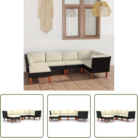 The Living Store 6-tlg. Garten-Lounge-Set mit Kissen Poly Rattan Schwarz - Gartenmöbel - Loungesessel - Outdoor Möbel - Rattan Gartenmöbel - Esszimmergarnitur (1/5)